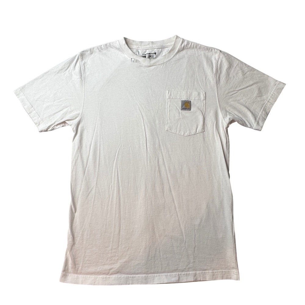 Carhartt T-Shirt Mens Small K87-M Loose Fit White Pocket Short Sleeve Cotton